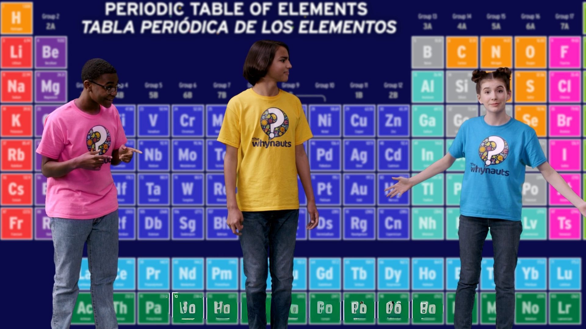 Kids in front of periodic table