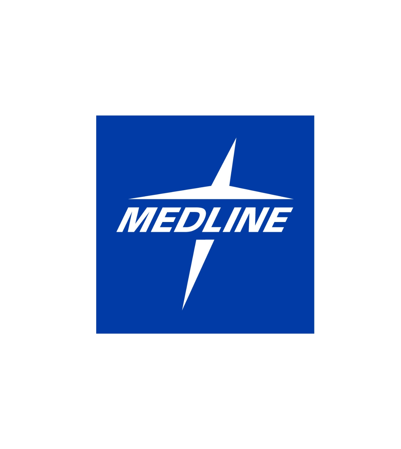 White Medline logo over blue background