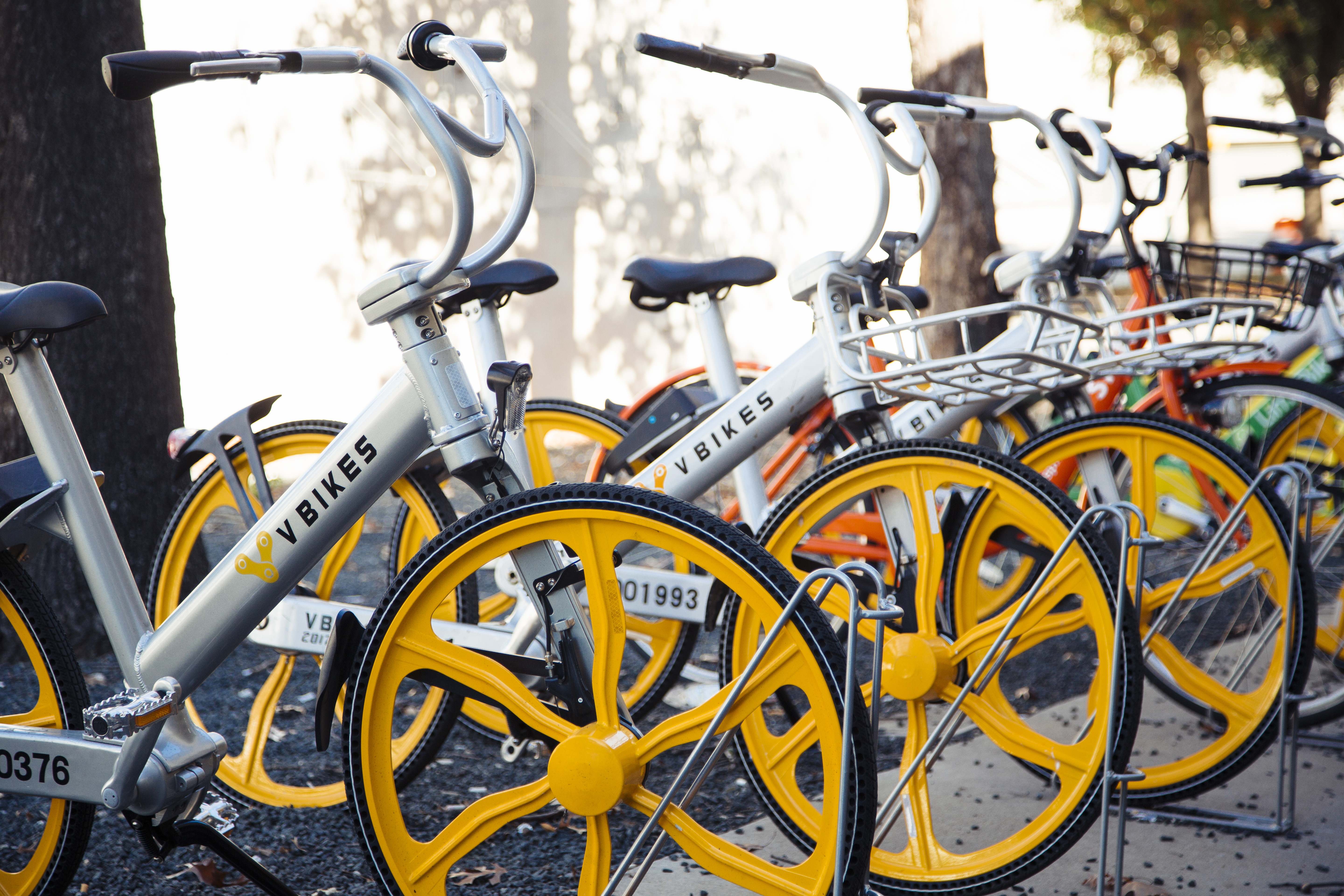 rack of bikes in front of museum