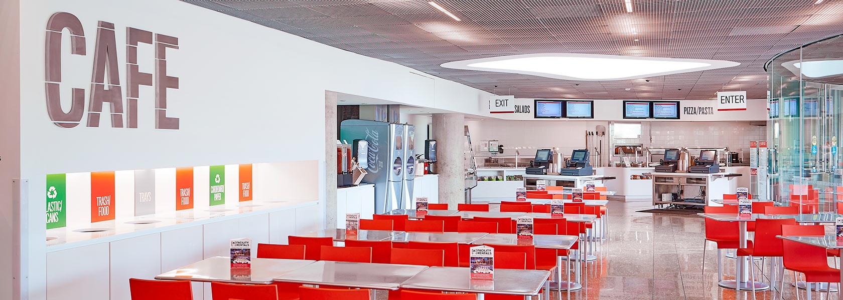 A view of the inside of the Perot Museum Cafe.